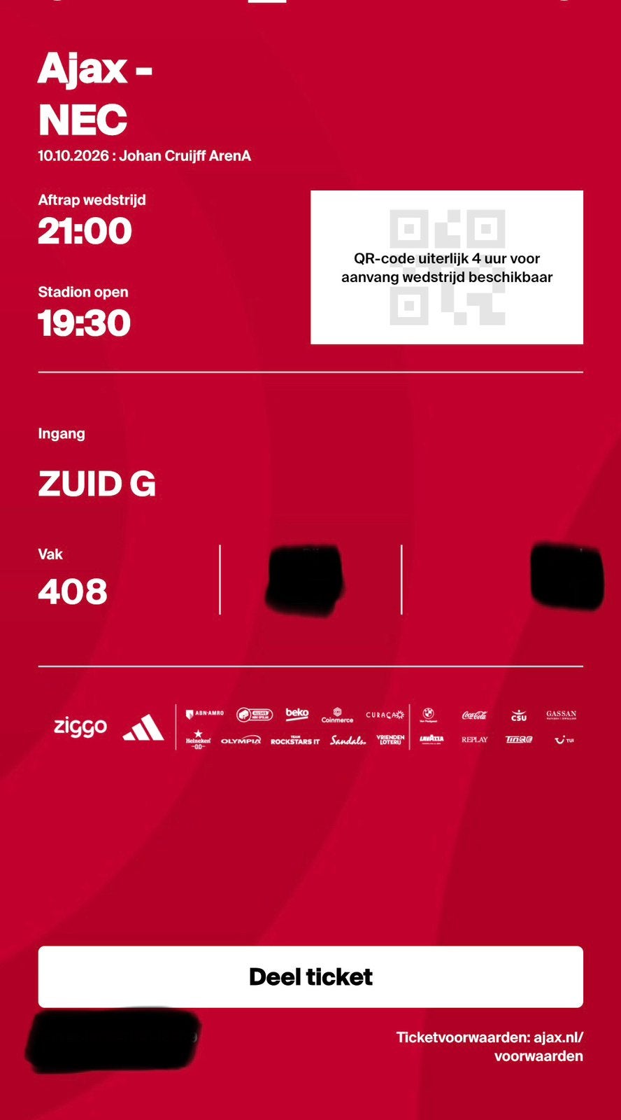 Ajax - NEC Vak 408 | 50 jaar F-SIDE, Losse kaart, Eén persoon, Oktober