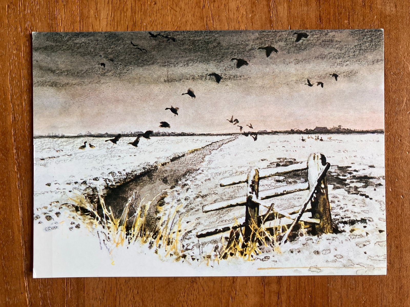 Rien Poortvliet - Winterlandschap met vogels 1985, Ophalen of Verzenden, 1980 tot heden, Gelopen, Natuur