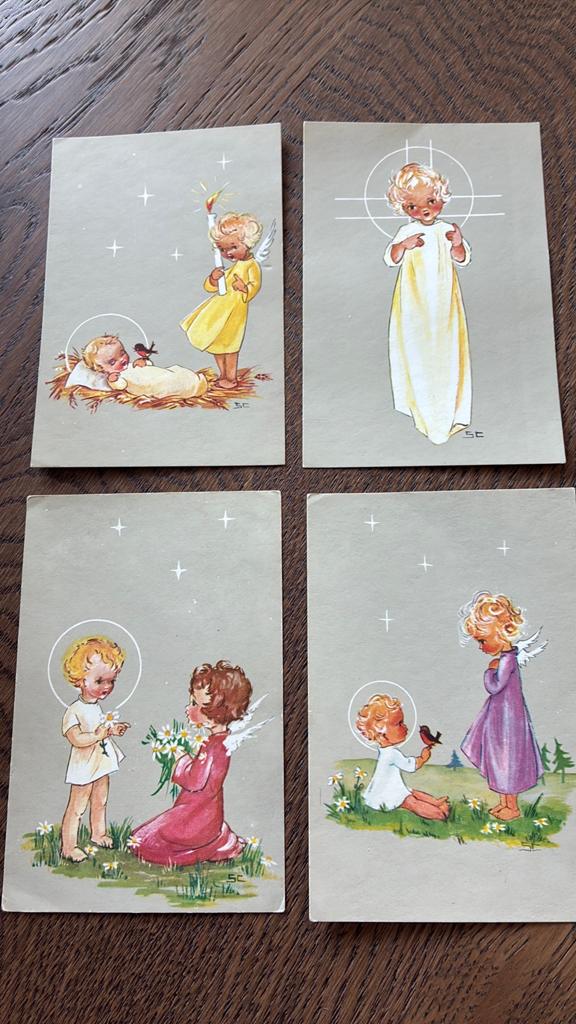Religieus. 4 prentjes mer engeltjes, Ophalen of Verzenden