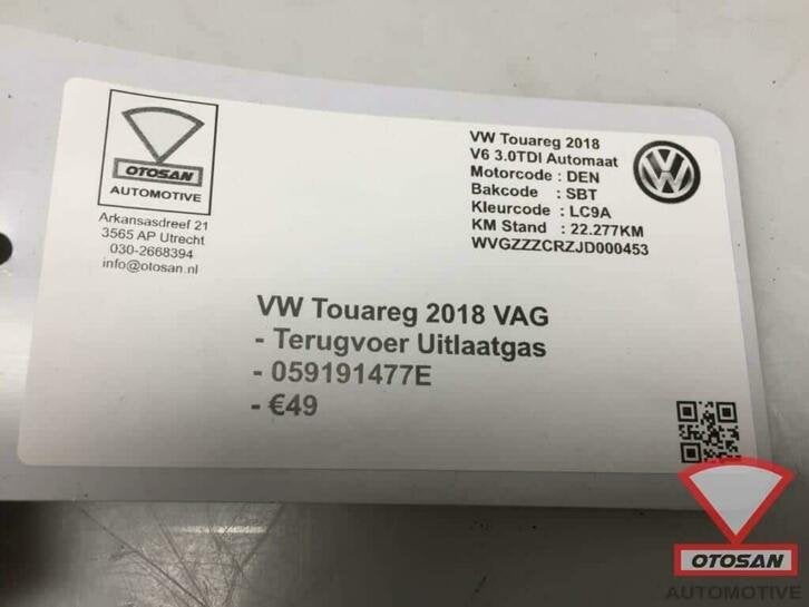 vw touareg 2018 vag terugvoer uitlaatgas 059191477e, Gebruikt, Volkswagen, Volkswagen AG, Berliner Ring 2
38440  Wolfsburg, DE