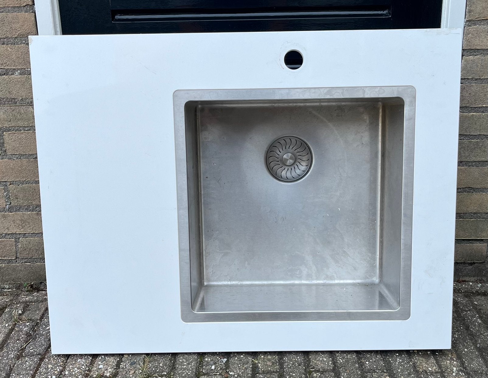 Composiet aanrechtblad (wit) met RVS wasbak, Ophalen, Wit, Nieuw, 50 tot 100 cm