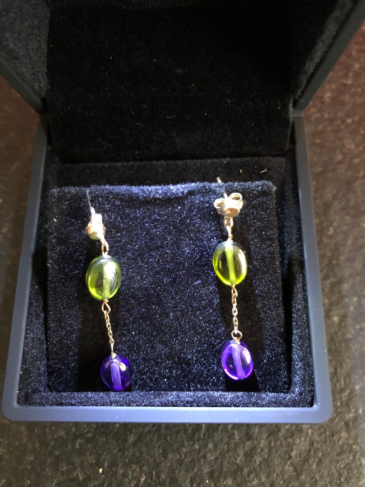 14 kt Gouden Oorbellen met Aventurijn en Peridot, Sieraden, Tassen en Uiterlijk, Hangers, Ophalen of Verzenden, Zo goed als nieuw