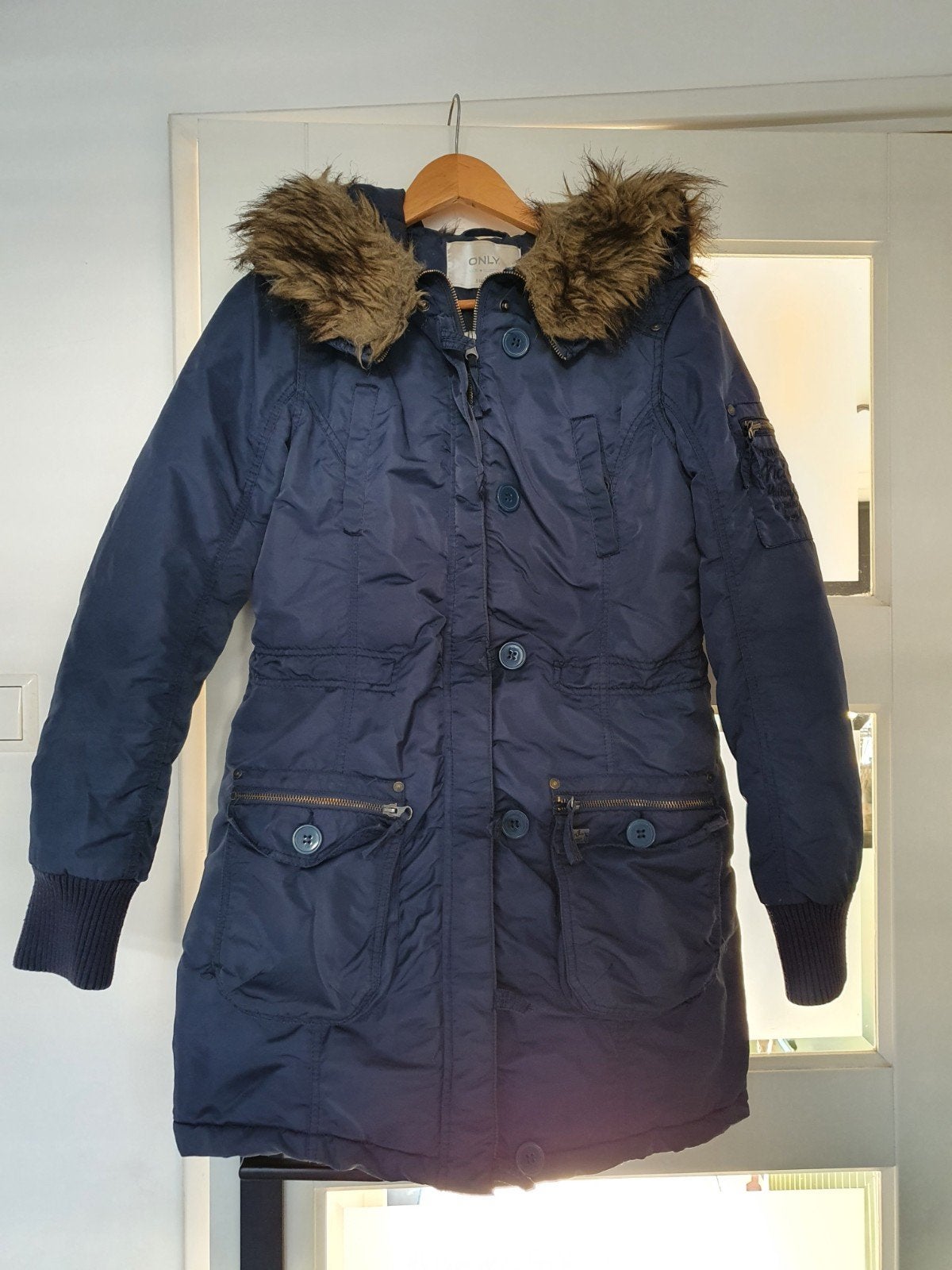 Only warme donkerblauwe winterjas, maat S, Only, Blauw, Ophalen of Verzenden, Zo goed als nieuw