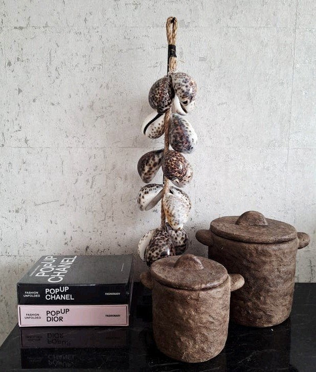 super cute bruine zandstenen potjes deksel bali, Nieuw, Ophalen of Verzenden, X, X
