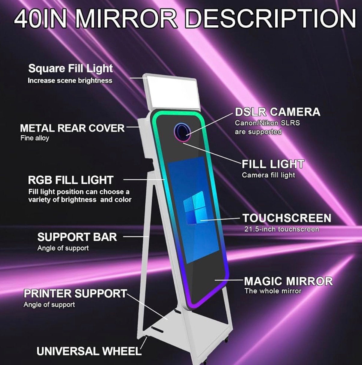 Foto 5 van Magic Mirror Photobooth met printer en alle toebehoren.