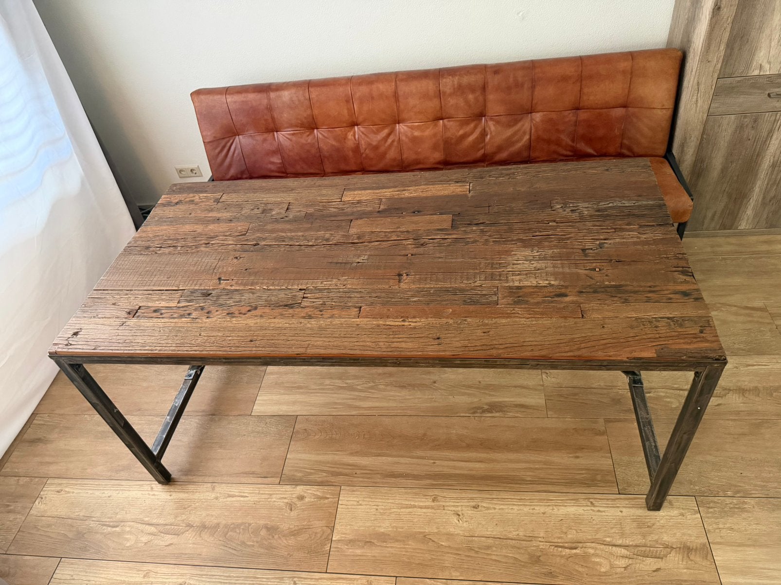 Industriële robuuste eetkamertafel, Huis en Inrichting, Tafels | Eettafels, Gebruikt, 50 tot 100 cm, 150 tot 200 cm, Vijf personen of meer