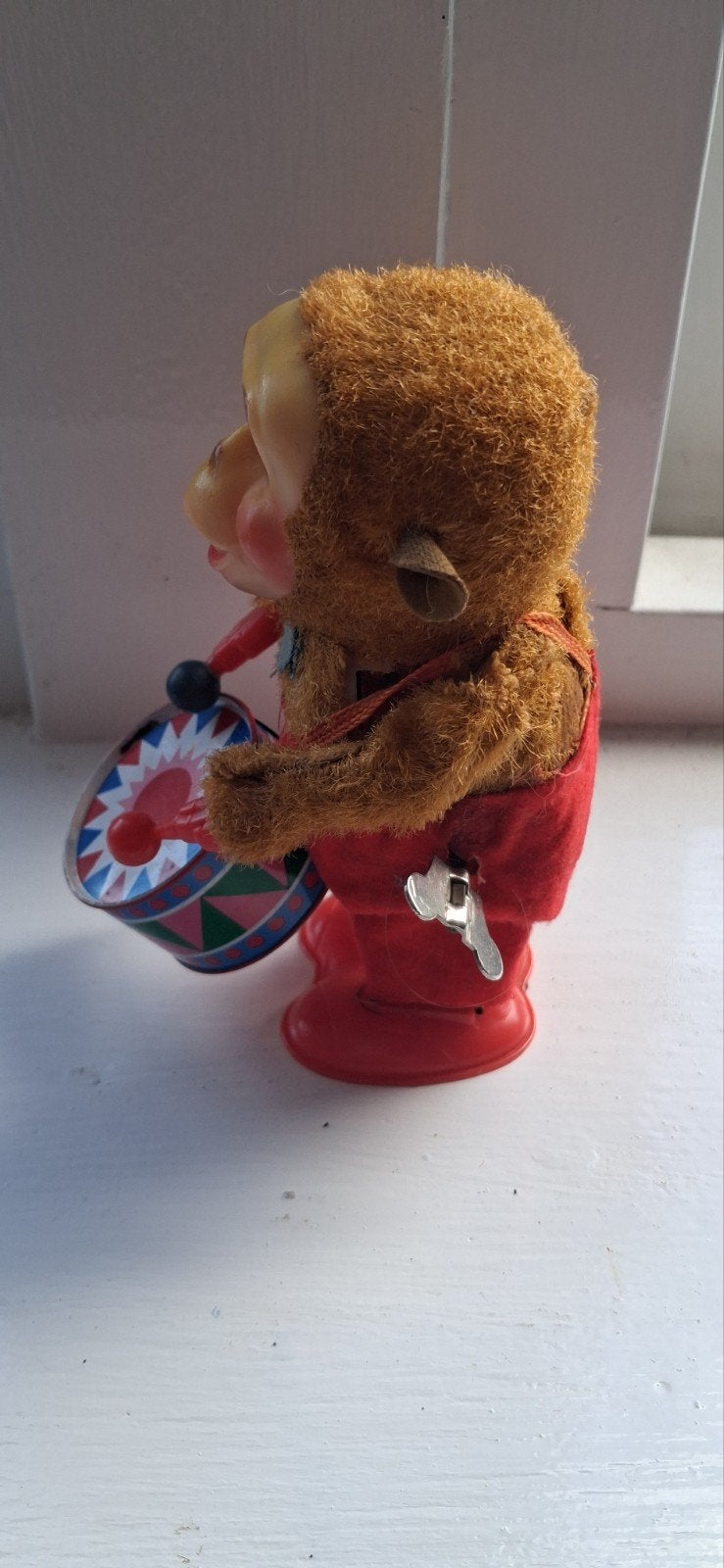 Vintage speelgoed aapje met trommel - Opwindbaar, Ophalen of Verzenden, Gebruikt