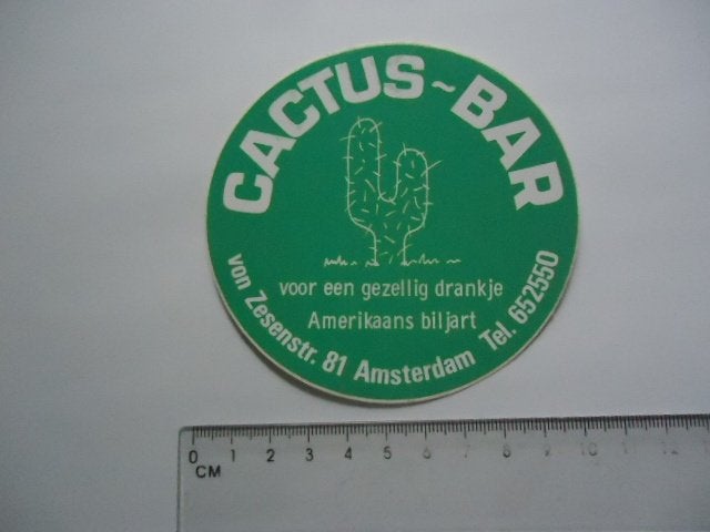 sticker oud CACTUS BAR cafe Amsterdam oost mokum retro, Verzamelen, Verzenden, Zo goed als nieuw, Bedrijf of Vereniging