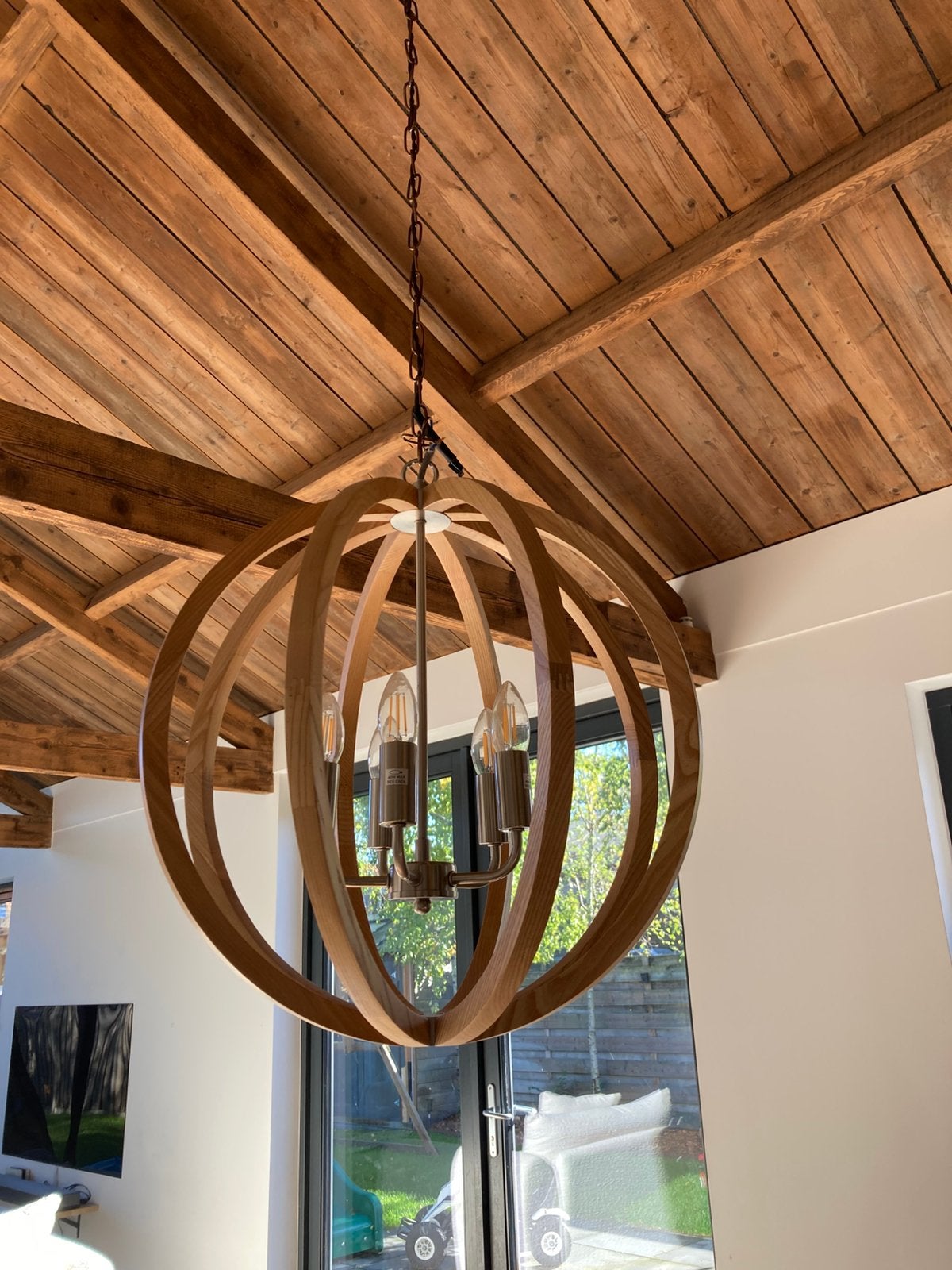 Wooden ceiling lamp, Ophalen, E14 (klein), Zo goed als nieuw, Modern