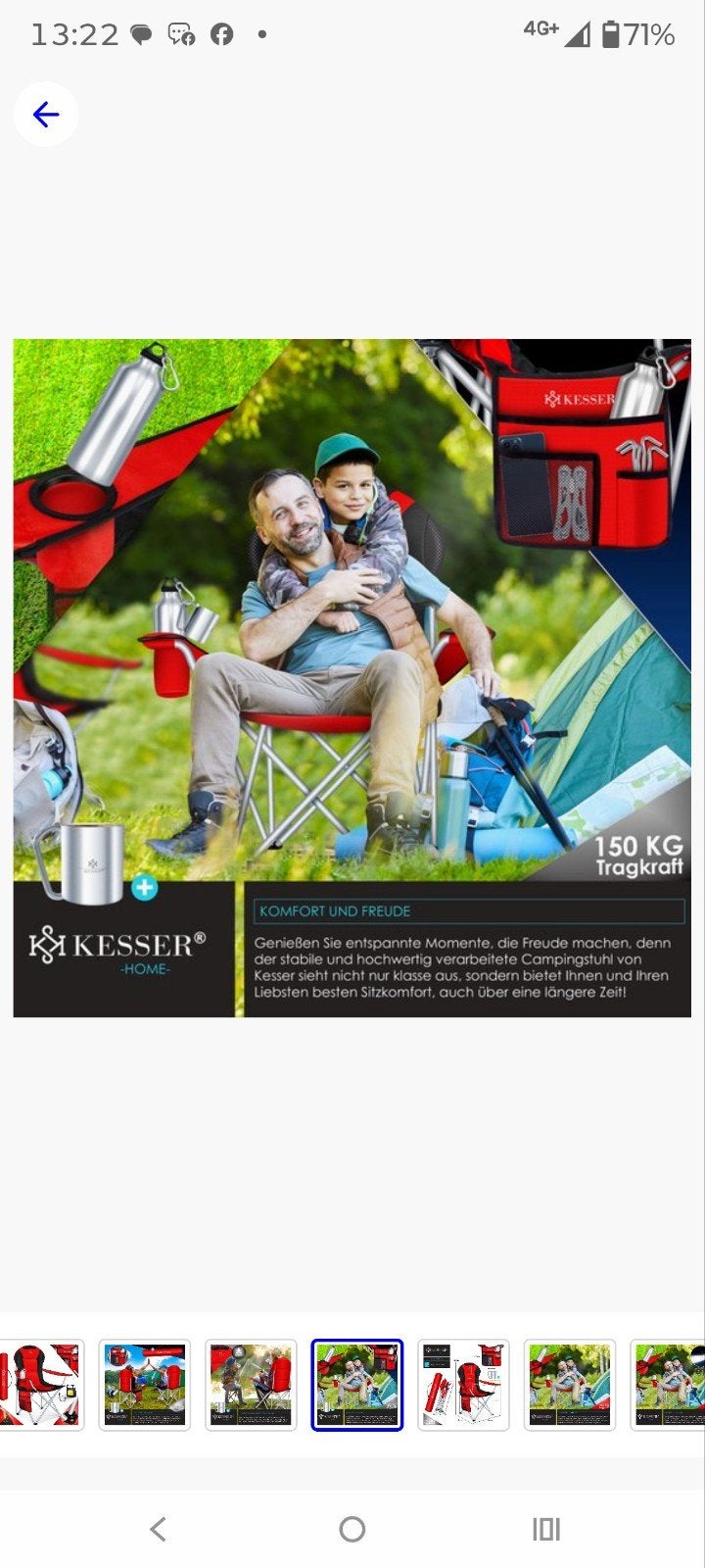 KESSER Campingstoel - Opvouwbaar & Comfortabel, Caravans en Kamperen, Ophalen of Verzenden, Nieuw, Campingstoel