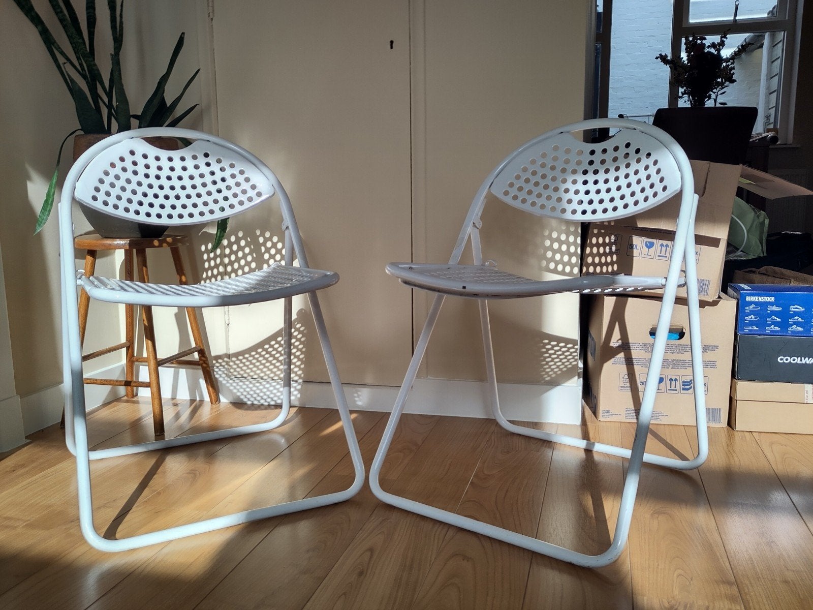 Vintage metalen klapstoelen wit - Made in Italy, Huis en Inrichting, Ophalen, Gebruikt, Wit, Metaal
