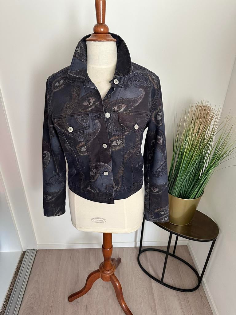 Purdey Donkerblauwe spijkerjas (mt 40) met paisley print, Ophalen of Verzenden, Zo goed als nieuw, Maat 38/40 (M), Blauw