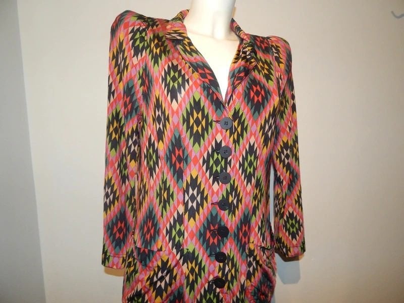 ML Collections kleurrijke stretch jurk power shoulder 44, Kleding | Dames, Maat 42/44 (L), Knielengte, Meerkleurig, Verzenden