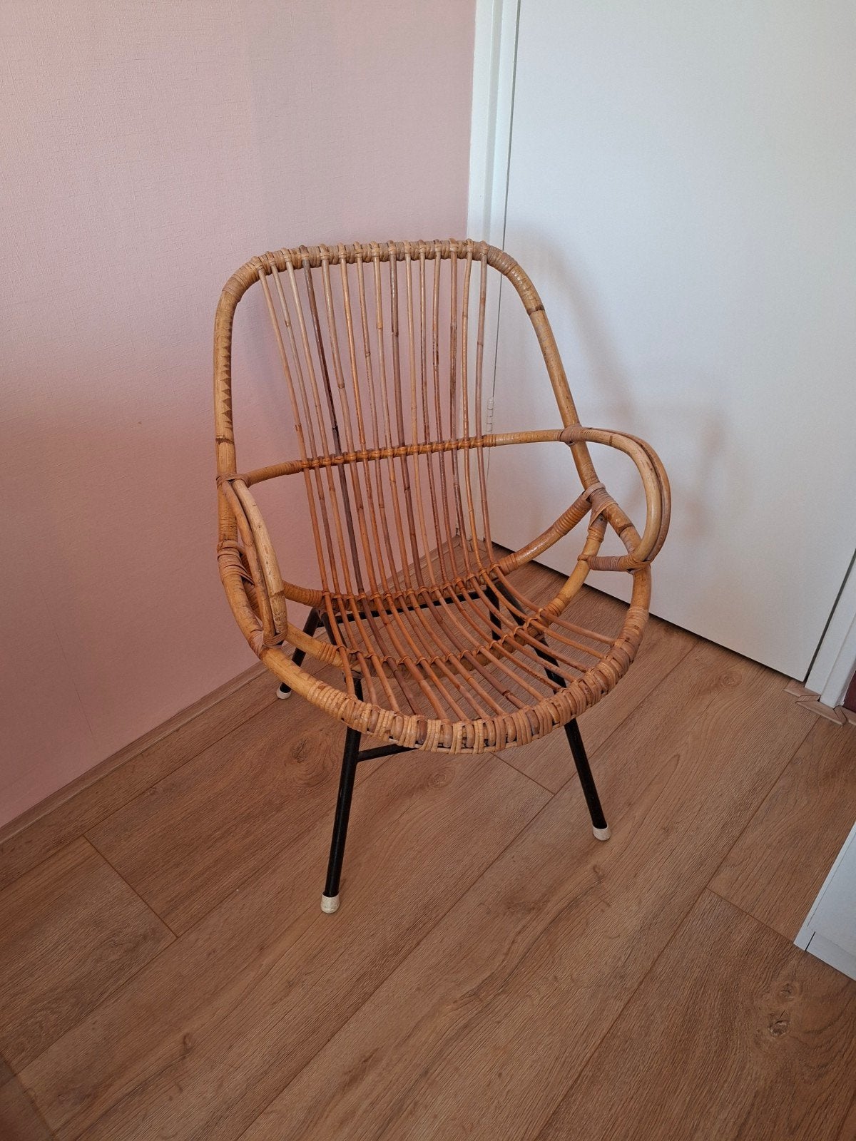 Vintage rotan stoel, Ophalen, Gebruikt, Bruin, Vintage, Retro