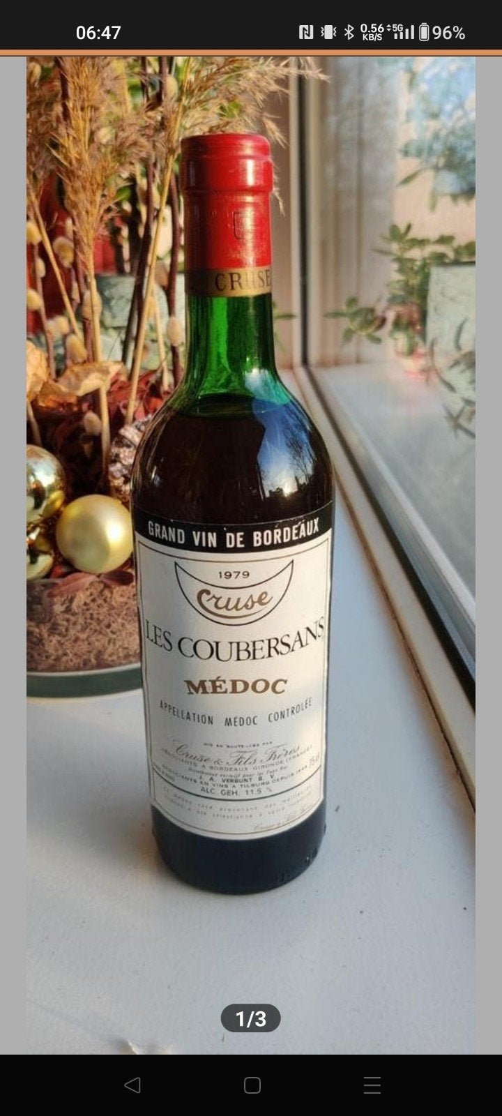 Vintage Les Coubersans Médoc Rode Wijn 1979, Verzamelen, Ophalen of Verzenden, Gebruikt, Frankrijk, Rode wijn