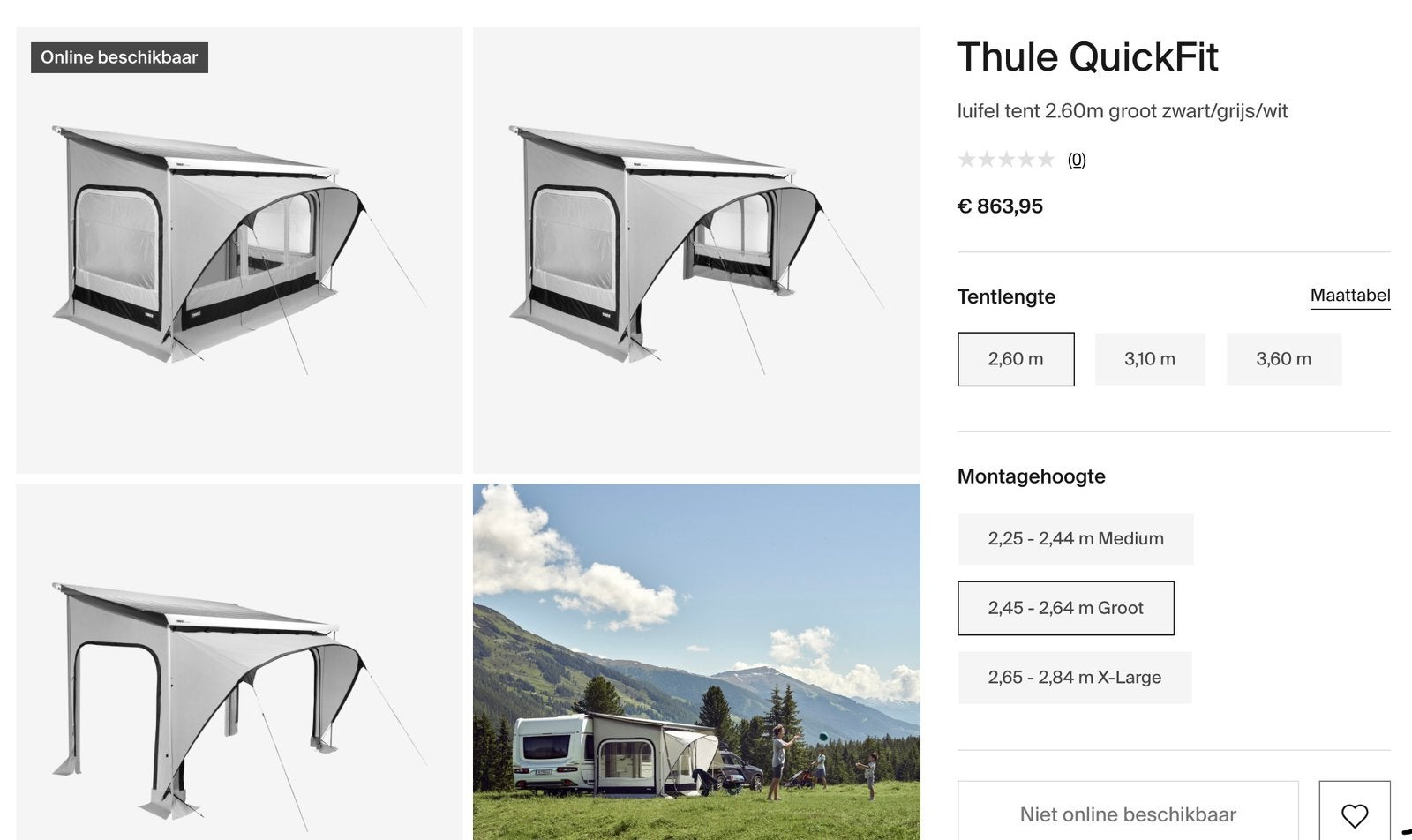 Thule QuickFit luifel tent 2.60m groot zwart/grijs/wit, Ophalen of Verzenden, Zo goed als nieuw, Thule