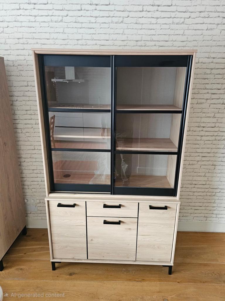 Moderne vitrinekast voor keuken of woonkamer, Huis en Inrichting, Kasten | Vitrinekasten, Ophalen, Zo goed als nieuw, Modern, 150 tot 200 cm