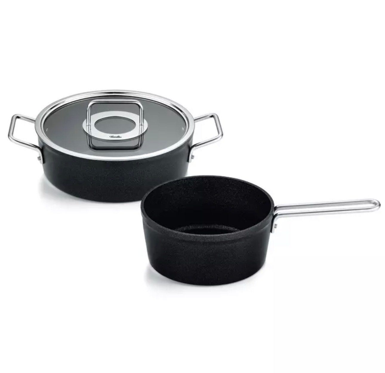 Fissler Adamant Pannenset met Glasdeksel - 2-delig - Zwart, Overige materialen, Antiaanbaklaag, Nieuw, Pannenset