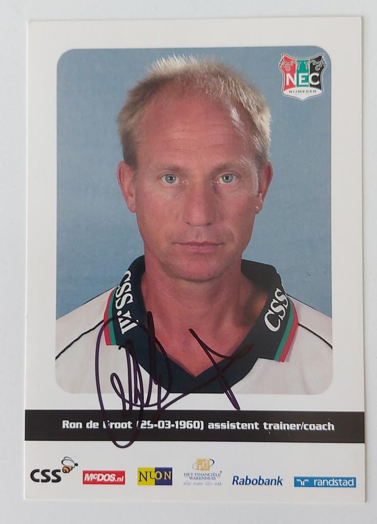 NEC Nijmegen spelerskaart Ron de Groot (gesigneerd), Verzenden, Zo goed als nieuw, Overige binnenlandse clubs, Spelerskaart