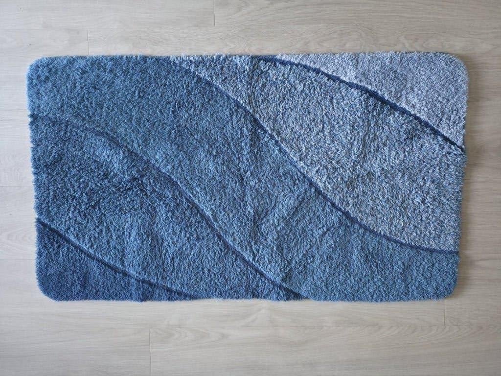 Grote blauwe badmat met geometrisch patroon – 120 70 cm, Ophalen of Verzenden, Zo goed als nieuw, Blauw