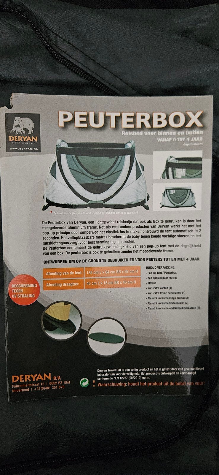 Deryan peuterbox met matras, muskietennet en draagtas, Caravans en Kamperen, Tenten, Gebruikt, Ophalen