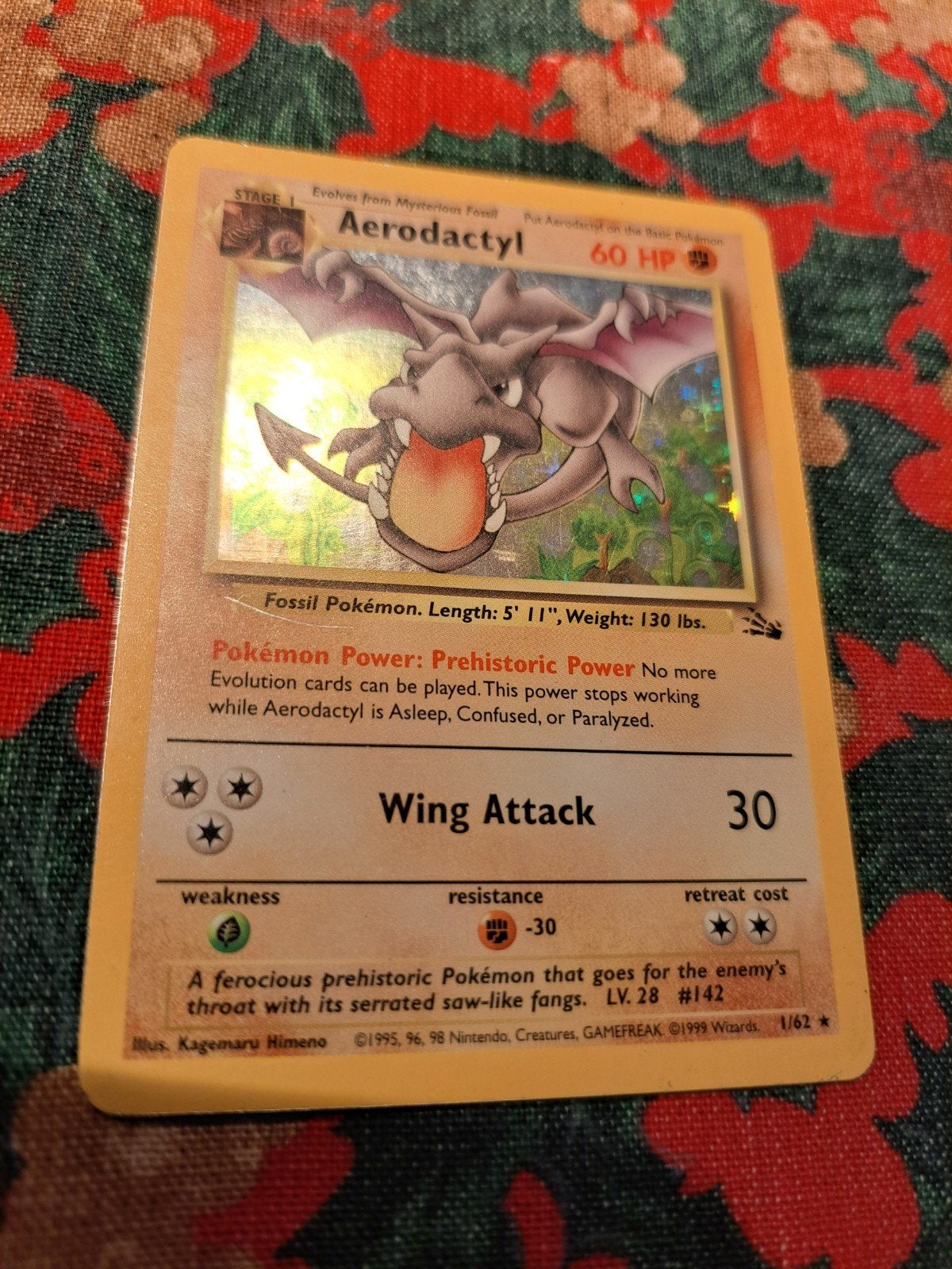 Aerodactyl Holo Fossil 1/62 Pokémon Kaart, Hobby en Vrije tijd, Verzamelkaartspellen | Pokémon, Gebruikt, Losse kaart, Foil, Ophalen of Verzenden