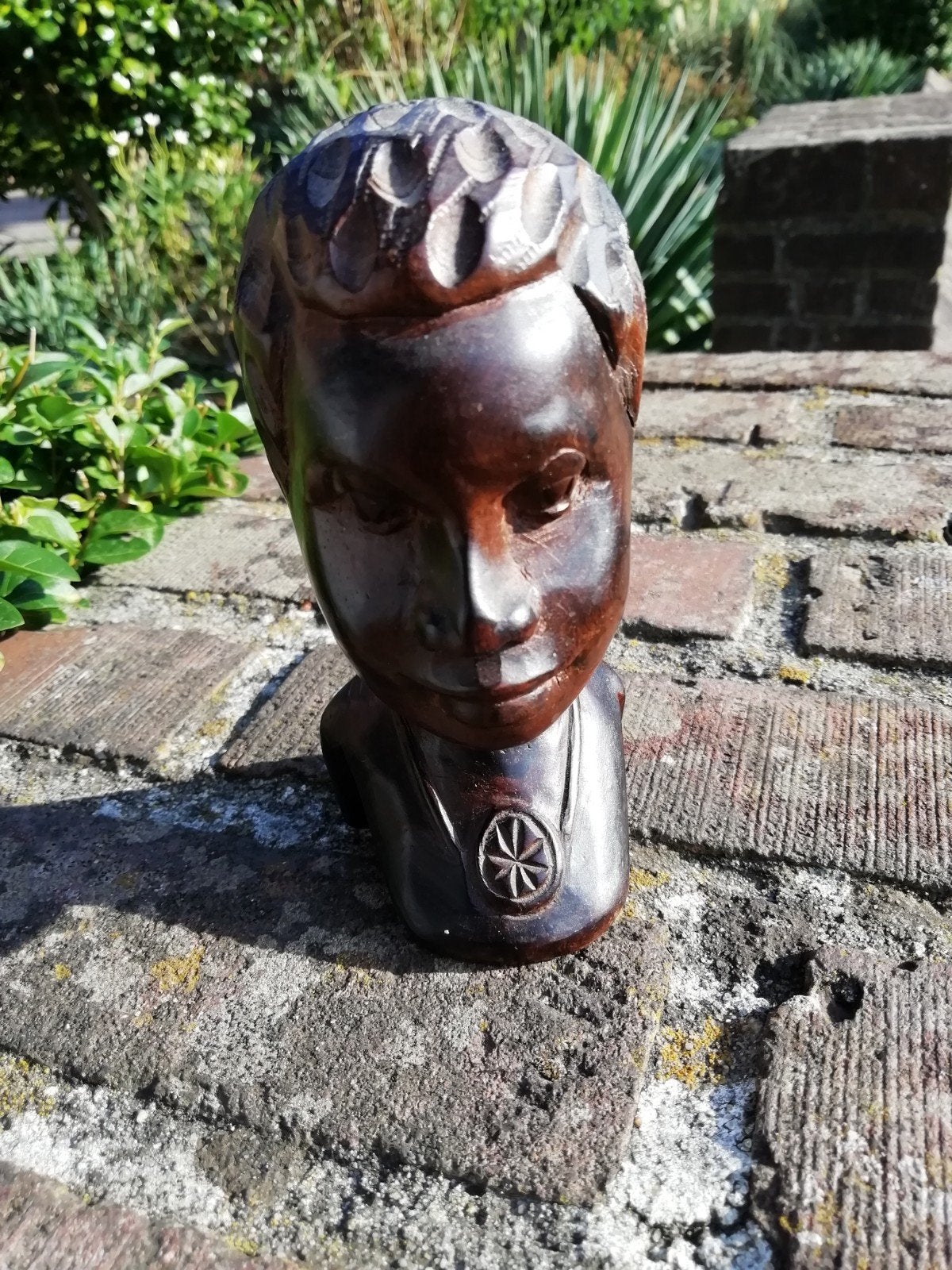 Antiek Hout Gesneden Beeldje - Afrikaanse Buste, Minder dan 20 cm, Buste, Ophalen of Verzenden, Handgemaakt