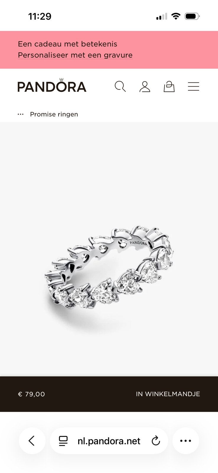 Pandora ring maat 17, Sieraden, Tassen en Uiterlijk, Bedels, Ophalen of Verzenden, Zo goed als nieuw, Zilver, Pandora