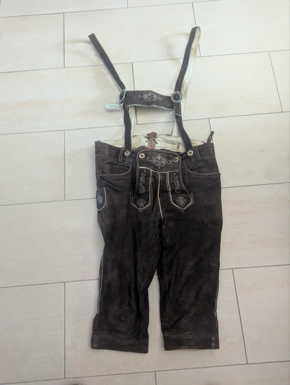Lederhose - Traditionele Beierse Klederdracht, Maat 46/48 (XL) of groter, Ophalen of Verzenden, Kleding, Gedragen