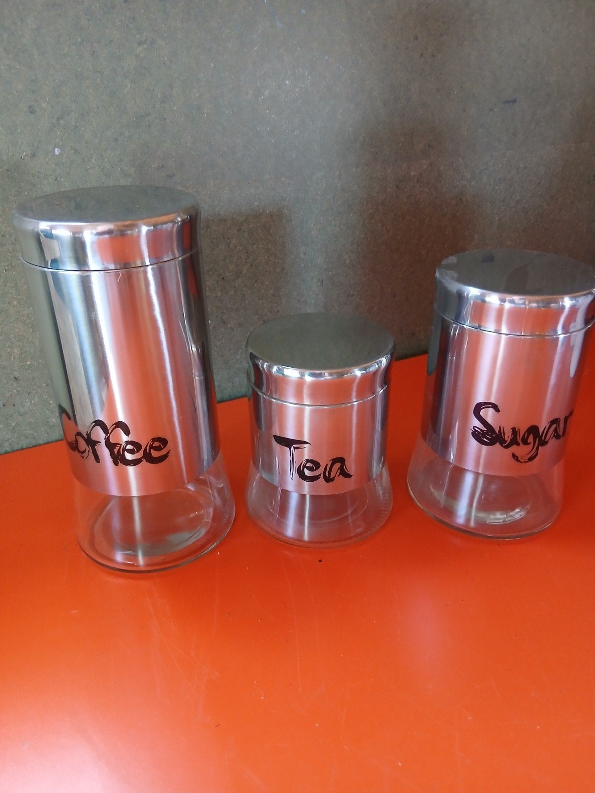 Set van 3 voorraadpotten: Koffie, Thee, Suiker, Zilver, Ophalen of Verzenden, Voorraadpot, Overige merken