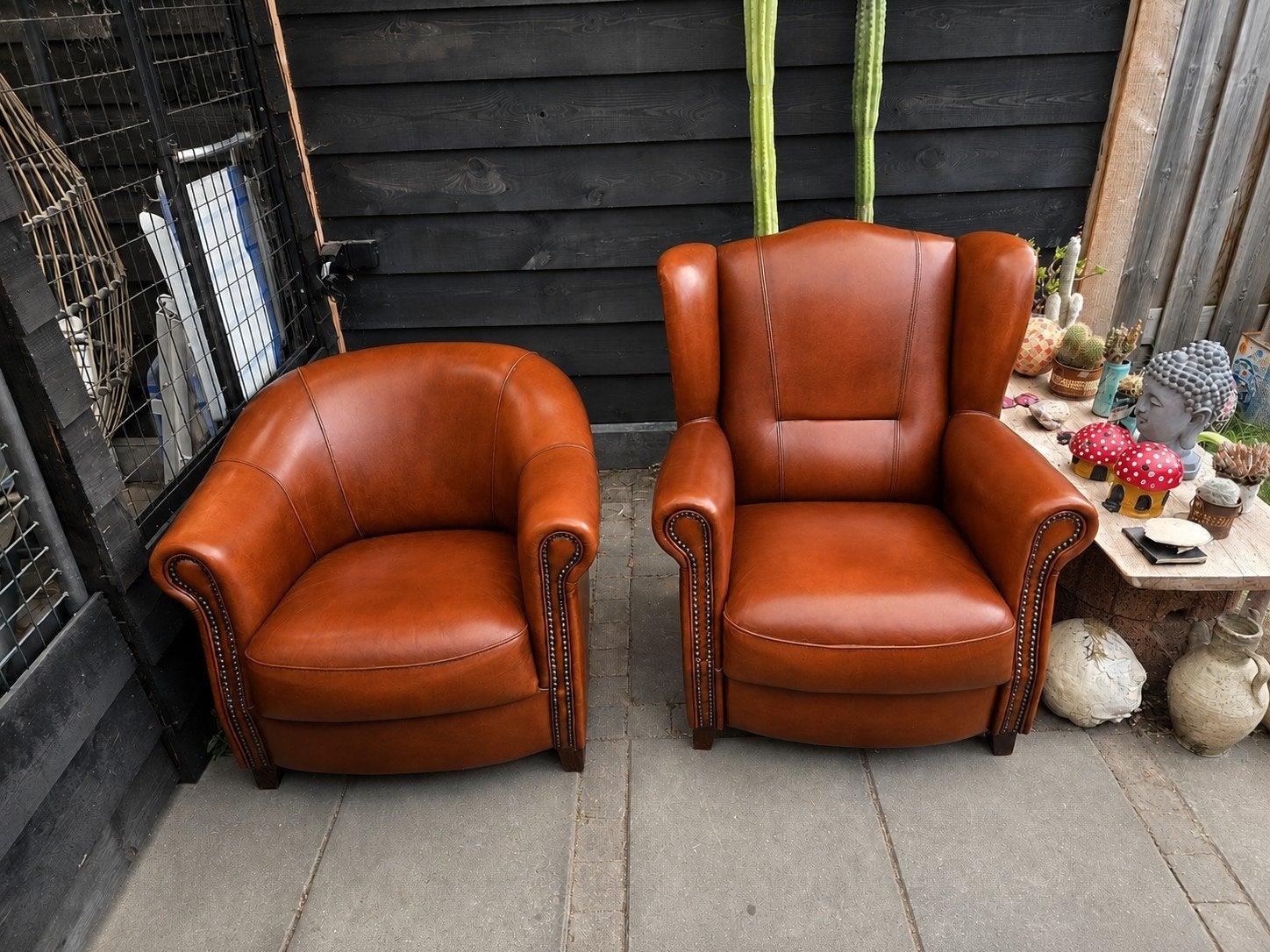 2x Joris schapenleren fauteuils, Huis en Inrichting, Fauteuils, Ophalen, Modern,Engels,Industrieel, Zo goed als nieuw, 50 tot 75 cm