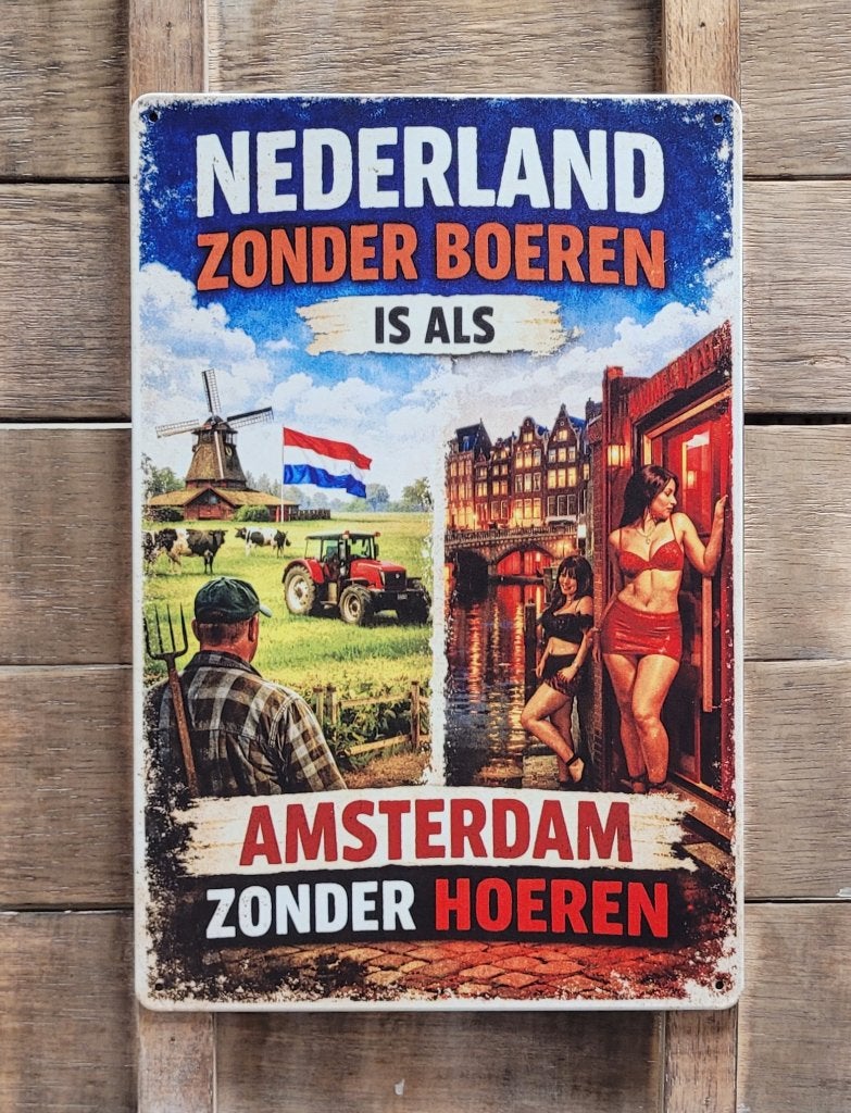 Nederland boeren Amsterdam hoeren tekening metalen wandbord, Info@deconoord.nl, Deco Noord, Nieuw, Ophalen of Verzenden