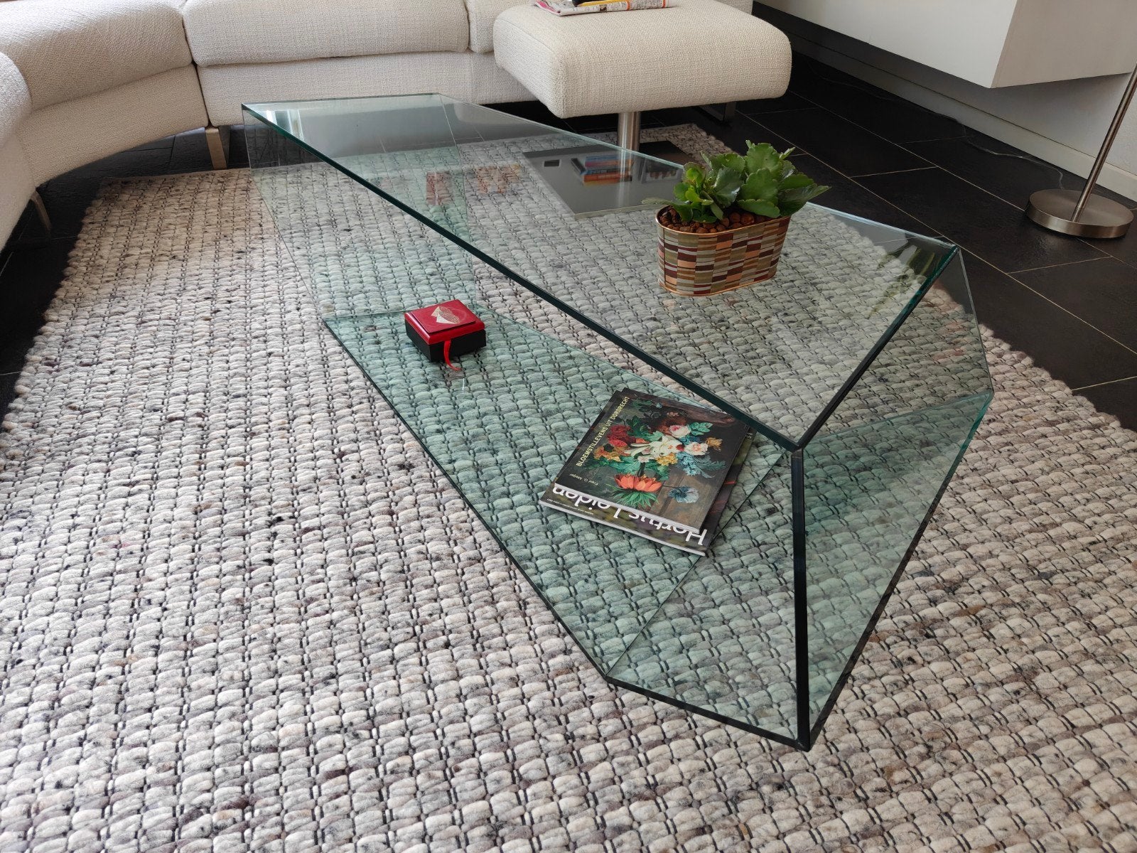 Tonelli salontafel Dekon 2 - Design glazen salontafel, Ophalen, Modern design, Gebruikt, 100 tot 150 cm