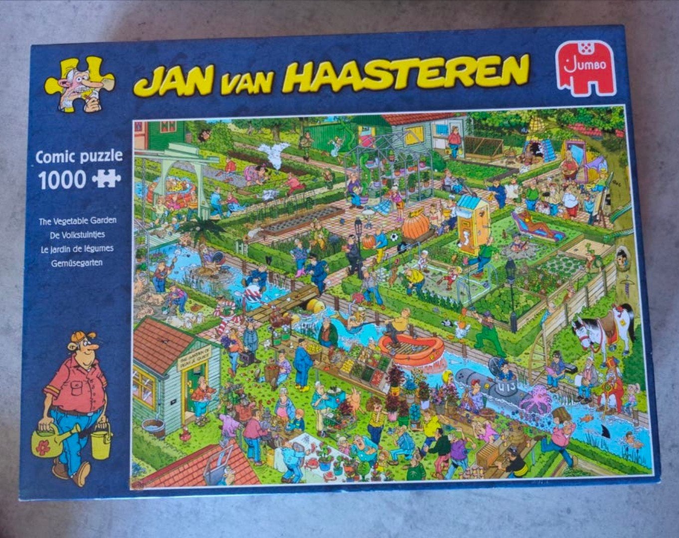Jan van Haasteren puzzel 1000 stukjes - De Volkstuintjes, Hobby en Vrije tijd, Denksport en Puzzels, Ophalen of Verzenden, 500 t/m 1500 stukjes