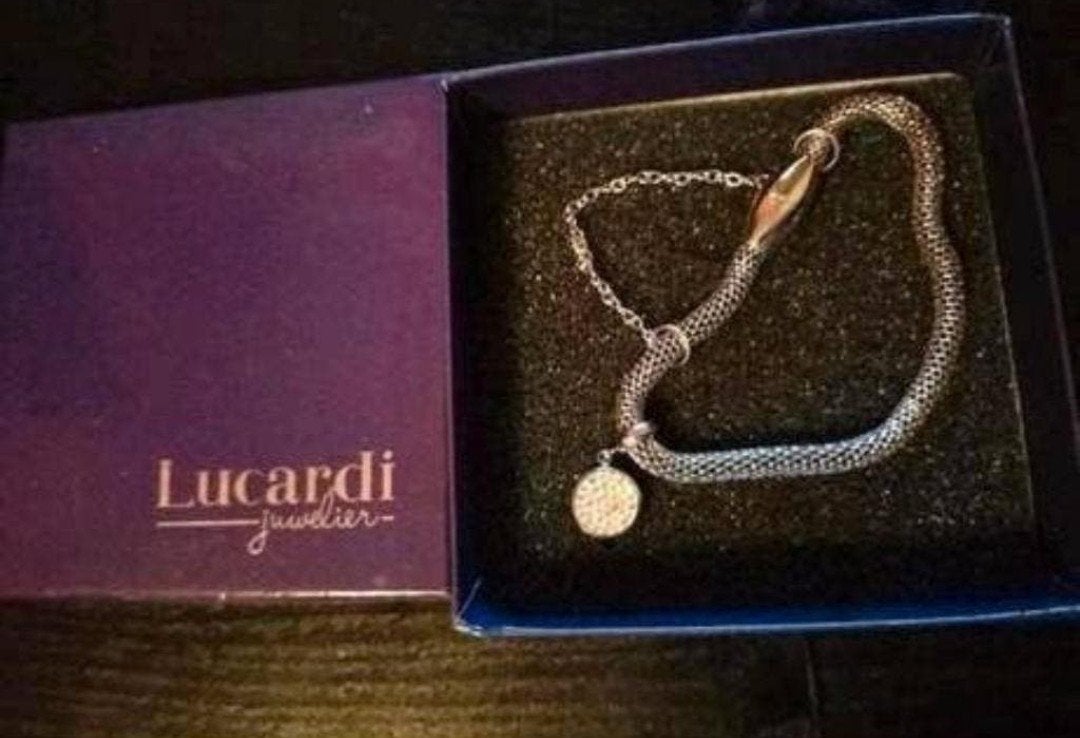 Lucardi stalen armband mesh met kristal bedel, Met kristal, Staal, Nieuw, Ophalen of Verzenden
