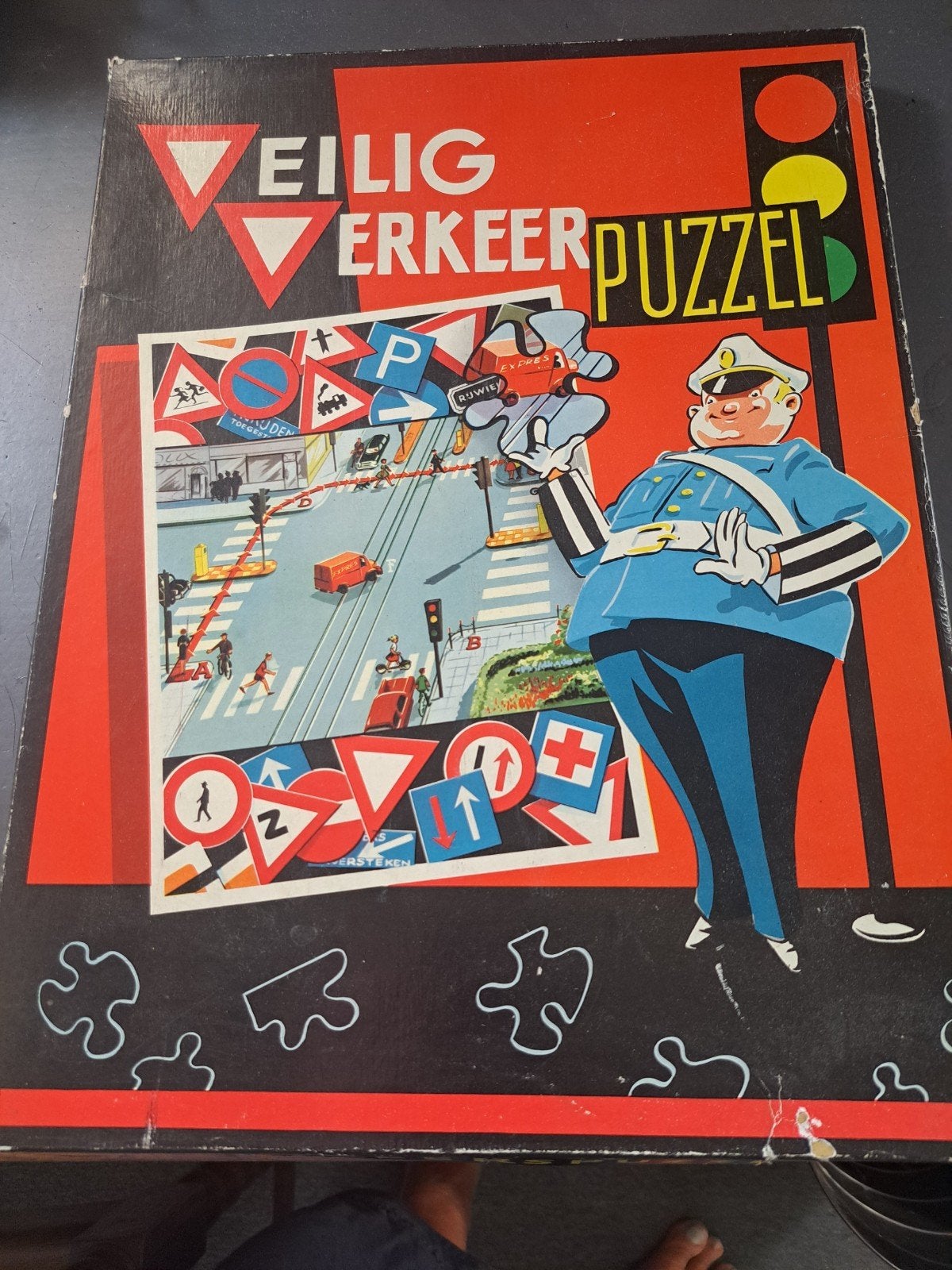 Vintage veilig verkeer puzzel jaren 60, Ophalen of Verzenden, Gebruikt