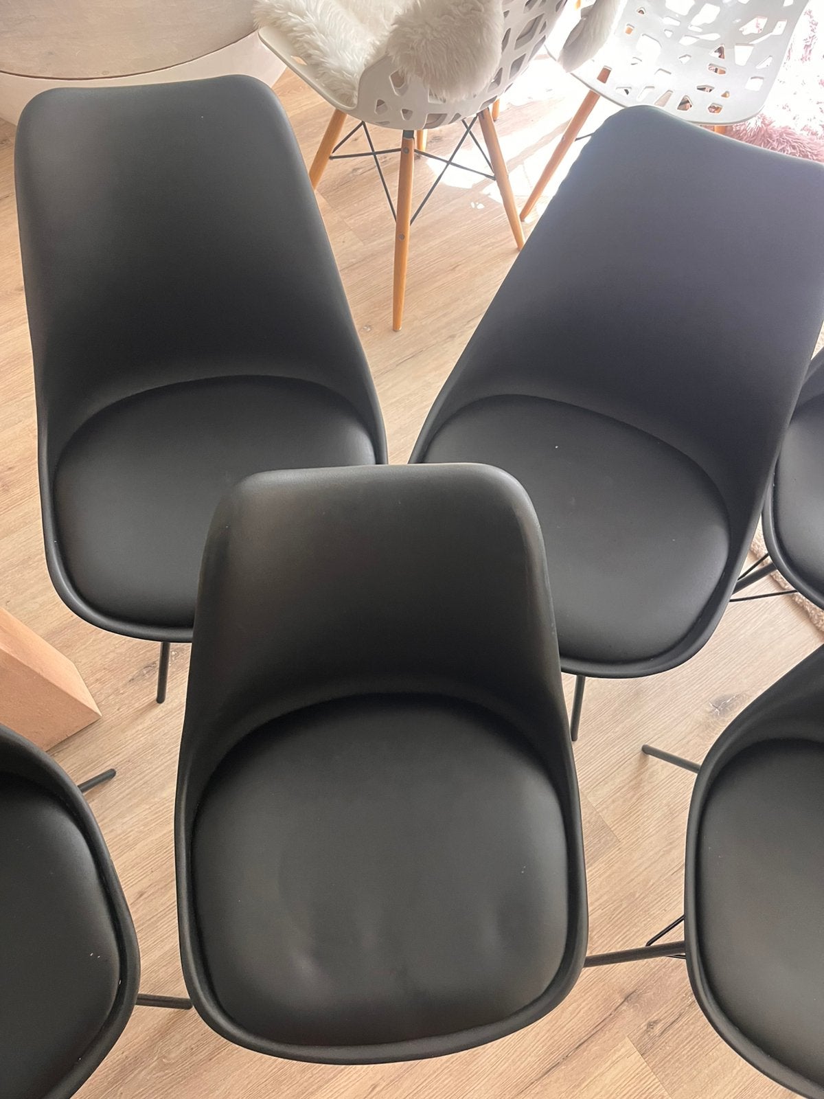 6 Zwarte Eetkamer stoelen, Ophalen, Kunststof, Zwart, Zo goed als nieuw