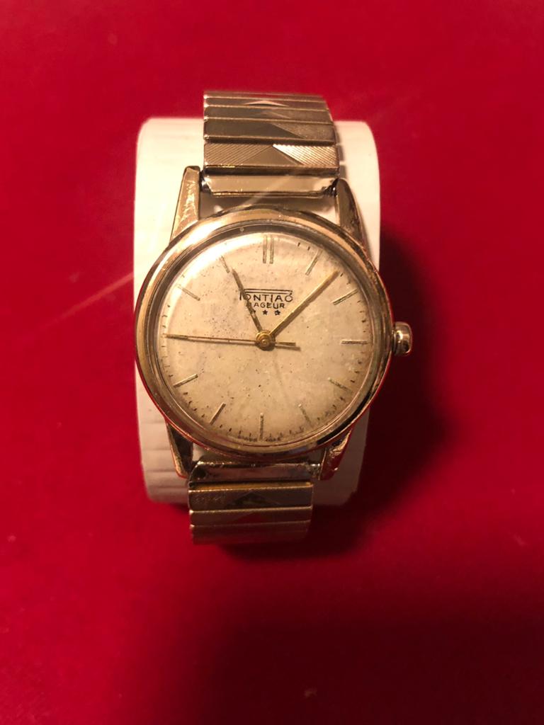 Pontiac nageur 3 sterren Zwitsers herenhorloge 1950/60, Sieraden, Tassen en Uiterlijk, Horloges | Antiek, Overige materialen, 1930 tot 1960
