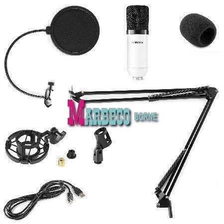Studio Microfoon set, USB Microfoon, Tafelarm, Plopkap, Wit, Vonyx, Nieuw, Info@marbeco.nl, Studiomicrofoon