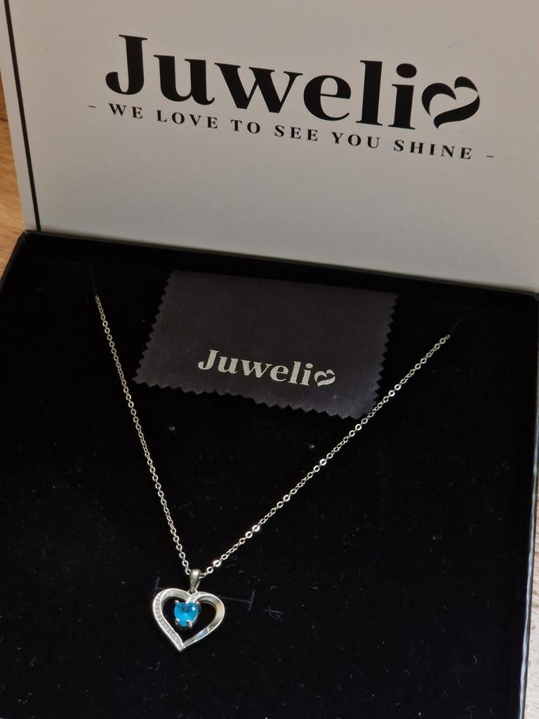 Blauwe Swarovski Hartjes Ketting - RVS, 45+5cm, Overige materialen, Blauw, Nieuw, Ophalen of Verzenden