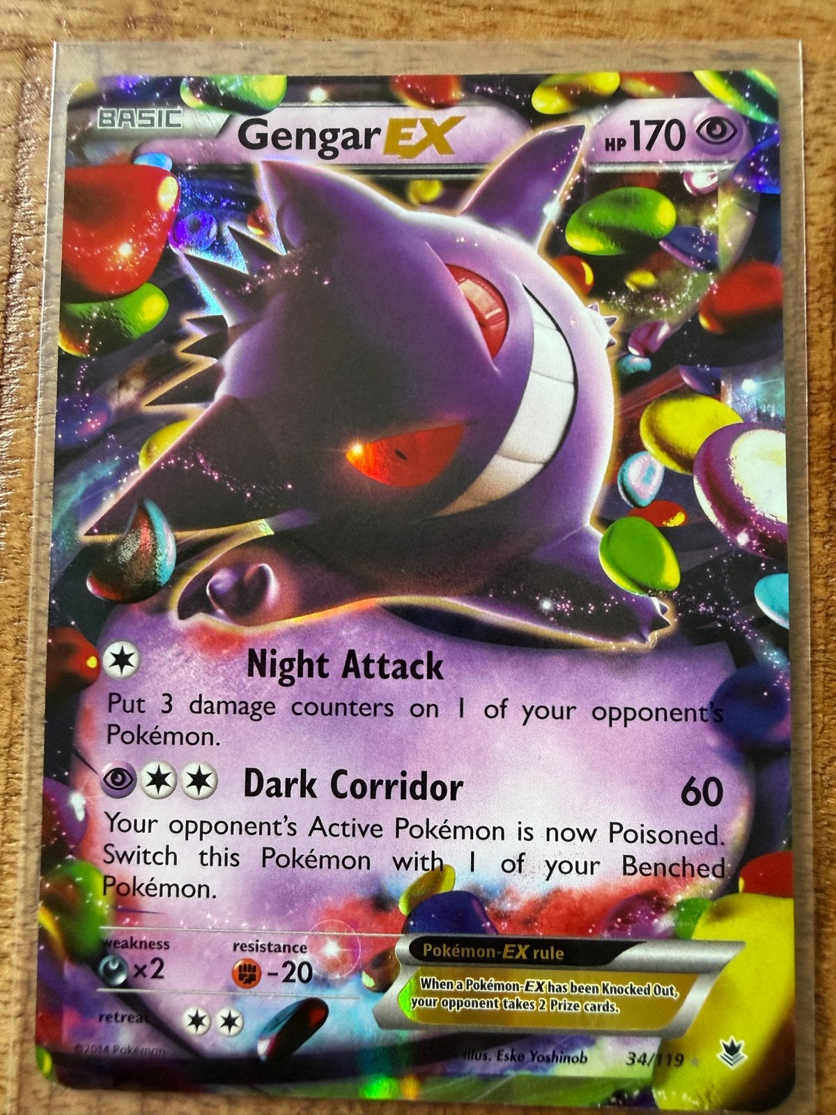 Gengar EX Pokémon kaart - Phantom Forces #34 EX/NM, Ophalen, Gebruikt, Losse kaart, Foil