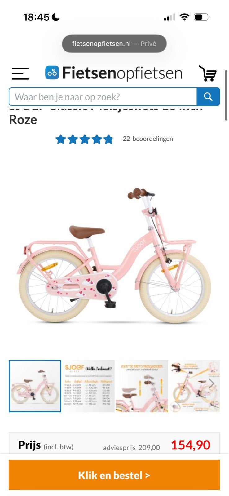Roze 16 inch meisjesfiets - Zo goed als nieuw, Ophalen of Verzenden, Zo goed als nieuw, 16 tot 20 inch