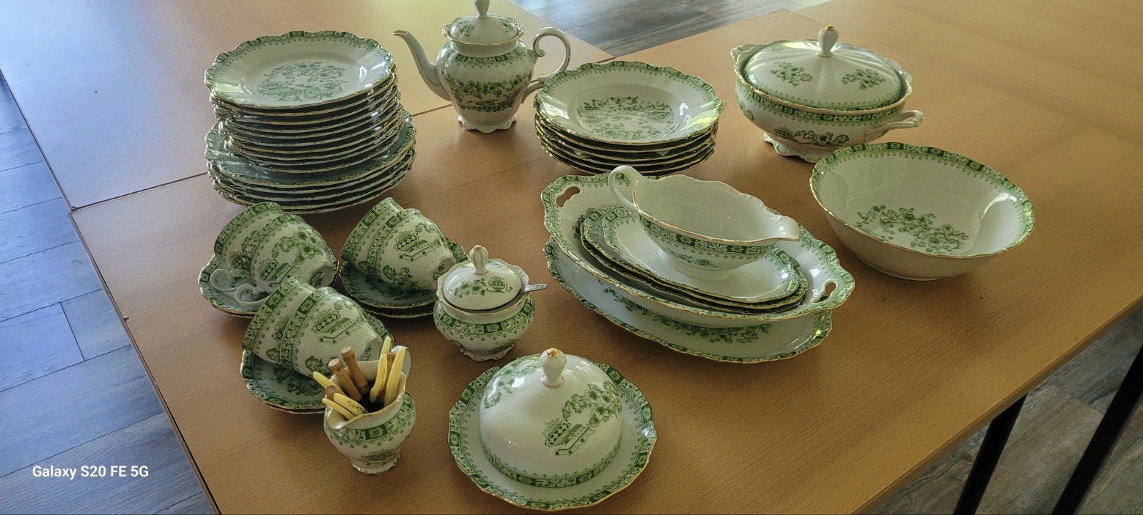 Vintage KPM Waldershof Servies - Groen Bloemmotief, Antiek en Kunst, Ophalen