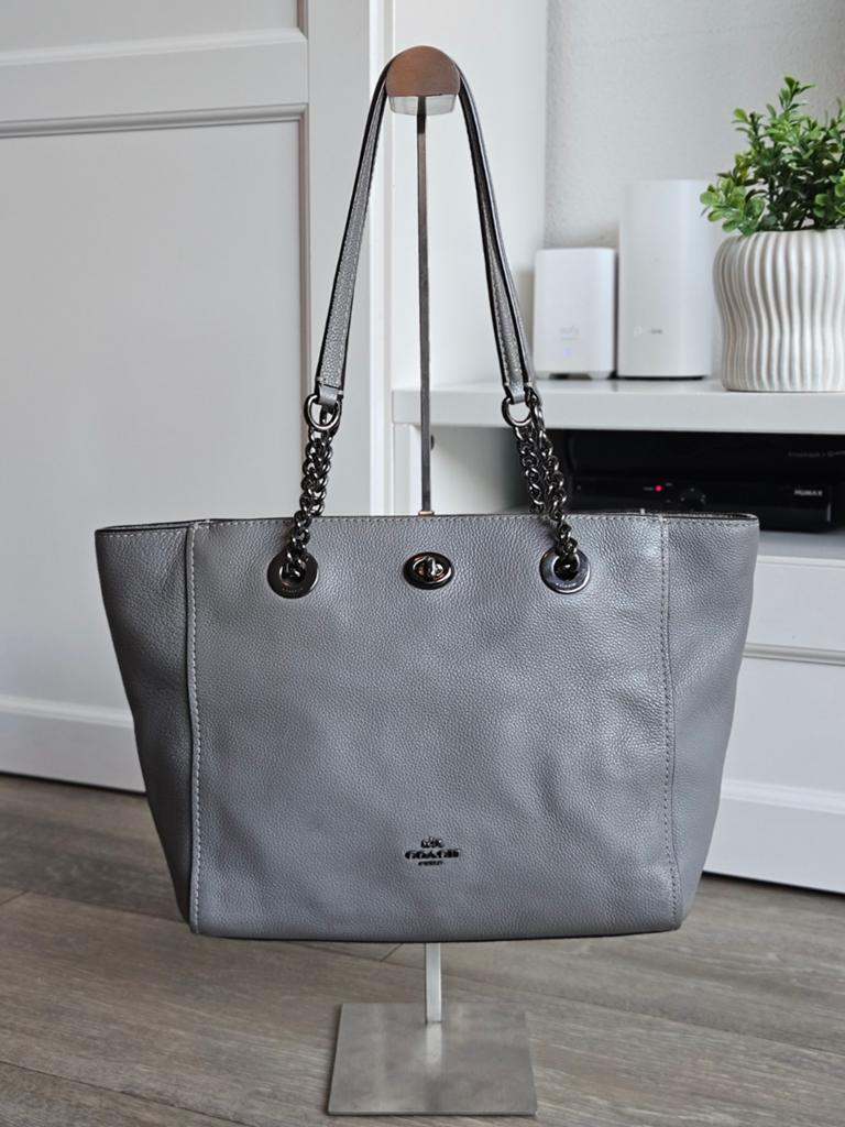 Coach Turnlock shopper tas leer ZGAN, Ophalen of Verzenden, Zo goed als nieuw, Grijs, Shopper