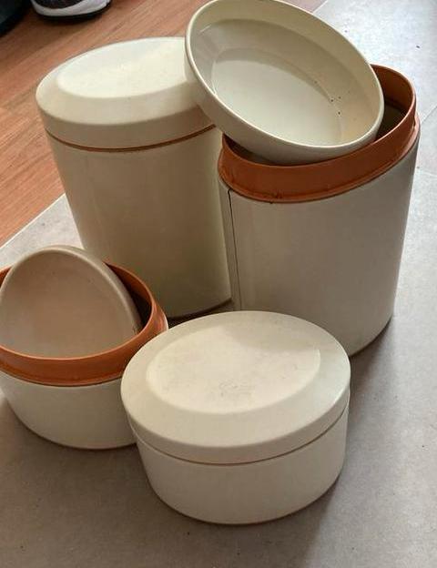 Brabantia Voorraadpotten Set - 2x Groot, 2x Klein, Beige, Gebruikt, Kunststof, Ophalen of Verzenden