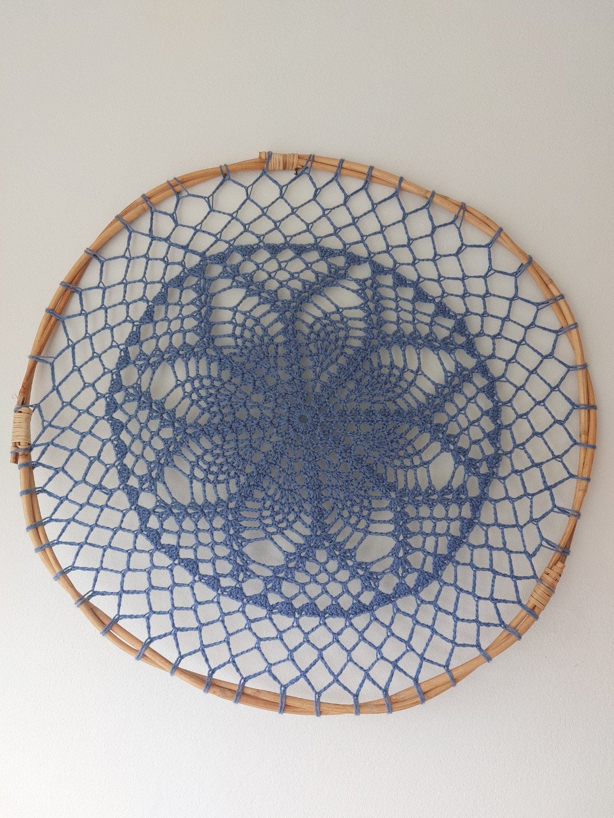 Grote handgemaakte mandala in bamboe ring, 89 cm, Ophalen, Gebruikt, Blauw, Boho