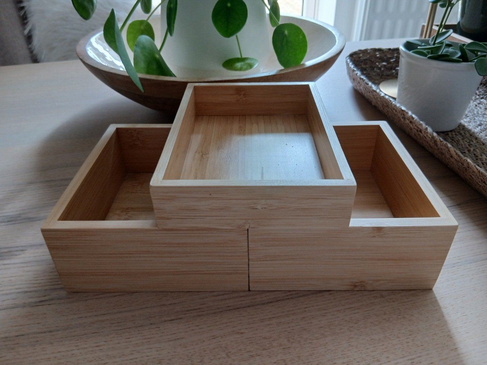 3 IKEA badkamer bakjes van bamboe samen voor maar €7,50, Ophalen of Verzenden, Zo goed als nieuw, Rechthoekig, Hout