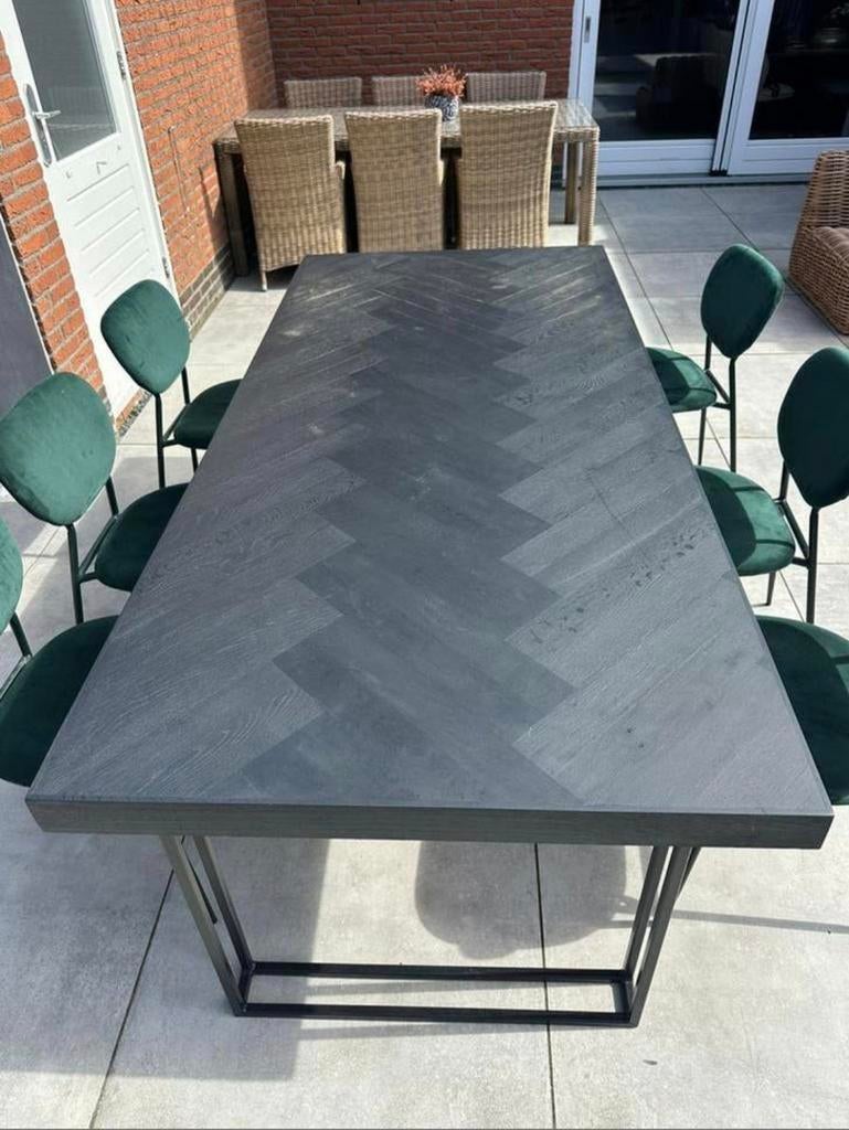 Zwarte visgraat eettafel (voor binnen), Ophalen, Rechthoekig, 200 cm of meer, 50 tot 100 cm