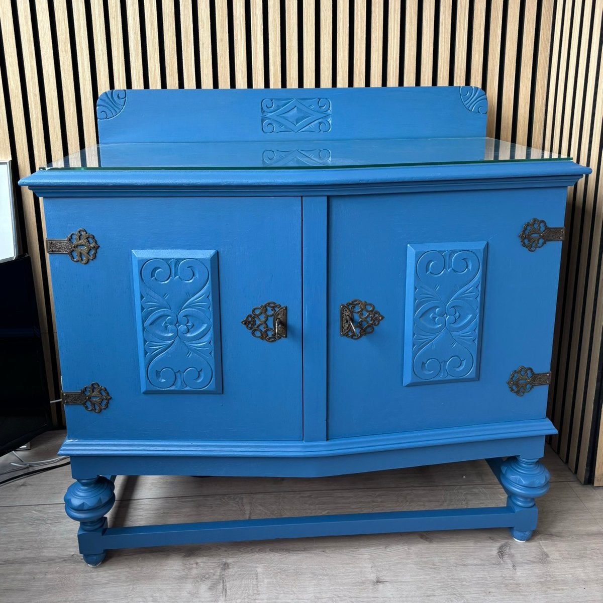 Super gave, antieke dressoir/ kastje in mat blauwe kleur, Ophalen, Zo goed als nieuw, 25 tot 50 cm, 50 tot 100 cm