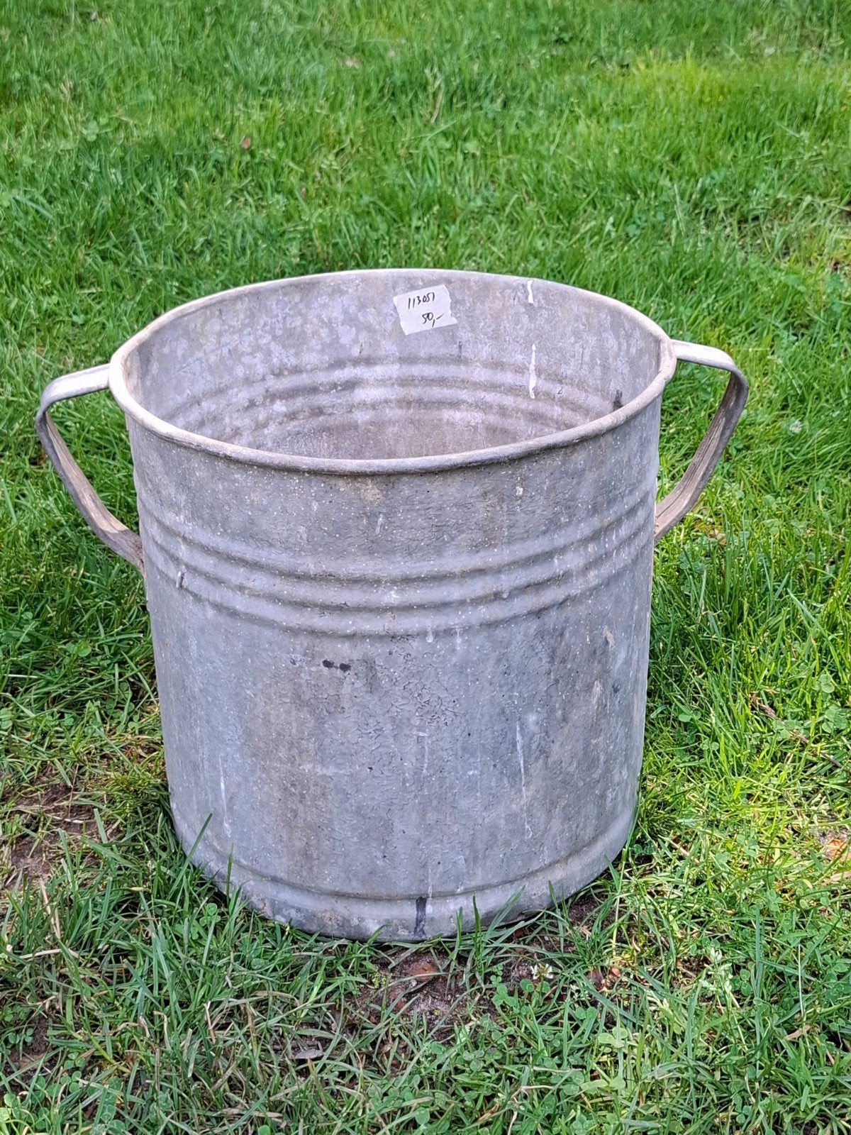 Oude zinken emmer, Tuin en Terras, Bloembakken en Plantenbakken, Kunststof, Minder dan 30 cm, T, Rond